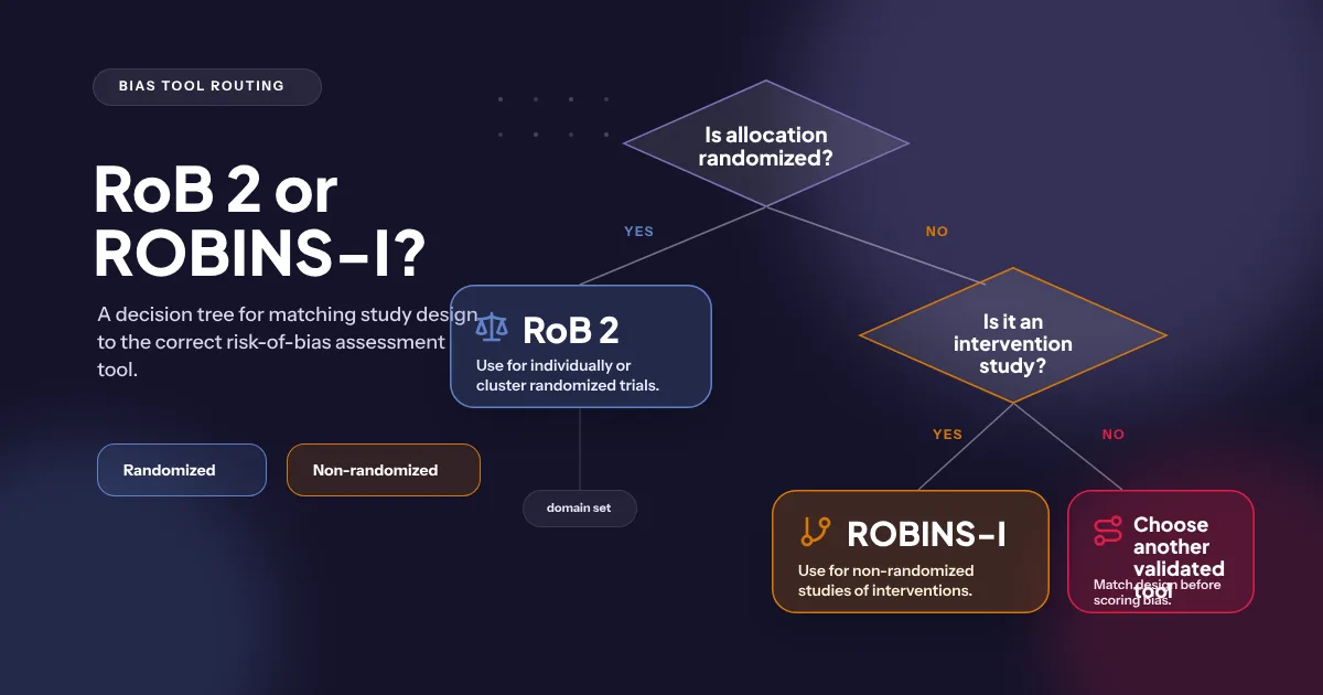 Árbol de decisión para elegir entre ROB 2 y ROBINS-I según el tipo de estudio